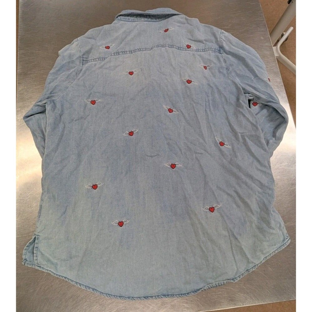 Billy T XL Love Wing Embroidered Distressed Denim Canvas Utility Shirt Women's - Picture 8 of 10